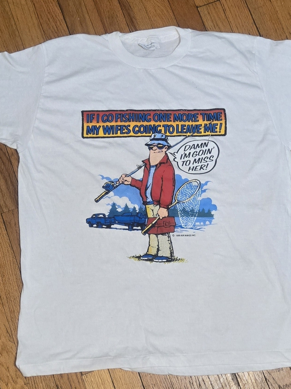 Vintage 1989 Fishing Novelty T-Shirt - Xl